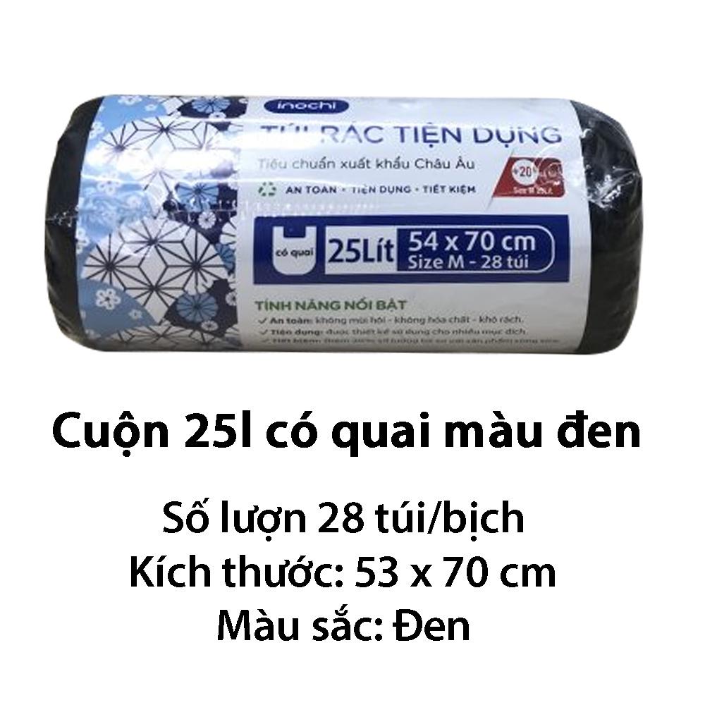 Túi đựng rác tự phân hủy 4 cuộn sinh học Inochi Có Quai Màu Đen Dài Hơn 20% 10L 25L 50L cho thùng rác