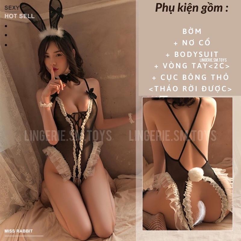 FM7442 - Áo Liền Thân Đan Dây Kết Hợp Quần Không Đáy - Hoá Trang Phong Cách Thỏ Gợi Cảm Dễ Thương