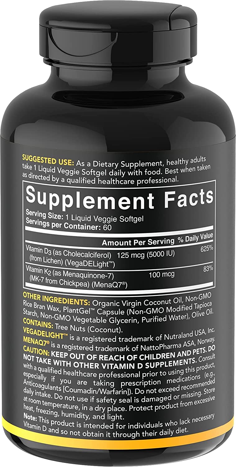 HŨ 60 VIÊN Vitamin D3 + K2 SPORTS RESEARCH SR, GỐC THỰC VẬT - CHIẾT XUẤT DẦU DỪA Coconut Oil, ĂN CHAY Vegan, Calcium, gymer