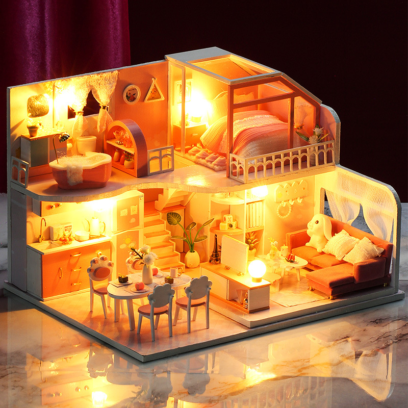 Đồ chơi lắp ghép  3D Mô hình nhà DIY Doll House Mid Summer Dream Kèm đèn LED