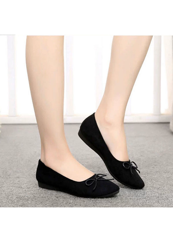 Giày búp bê nữ đế bằng da lộn đính nơ xinh xắn
