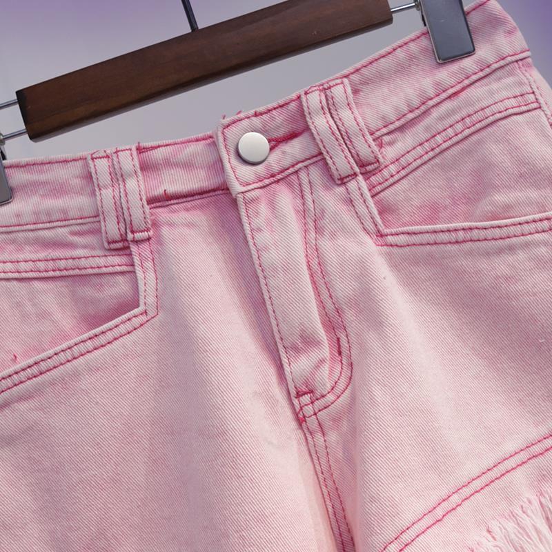 Quần Short Denim Lưng Cao Ống Rộng Size Lớn Cho Nữ