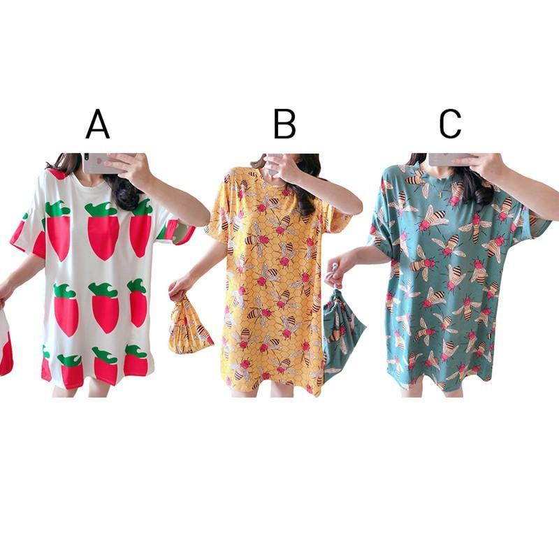 Đầm Ngủ Ngắn Tay Dáng Rộng Xinh Xắn Dành Cho Nữ