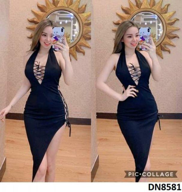 Đầm body xéo tà đan dây sexy