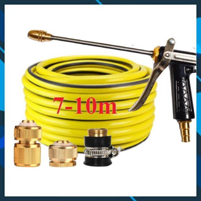 Vòi Xịt️ Bộ dây vòi xịt nước rửa xe, tưới cây đa năng, tăng áp 3 lần, loại 7m, 10m 206318 đầu đồng,cút đồng