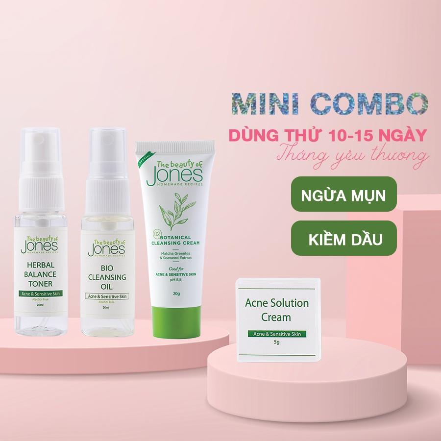 Combo giảm mụn chuyên sâu da mụn nhạy cảm The Beauty of Jones, Bộ kit sample 10-15 ngày