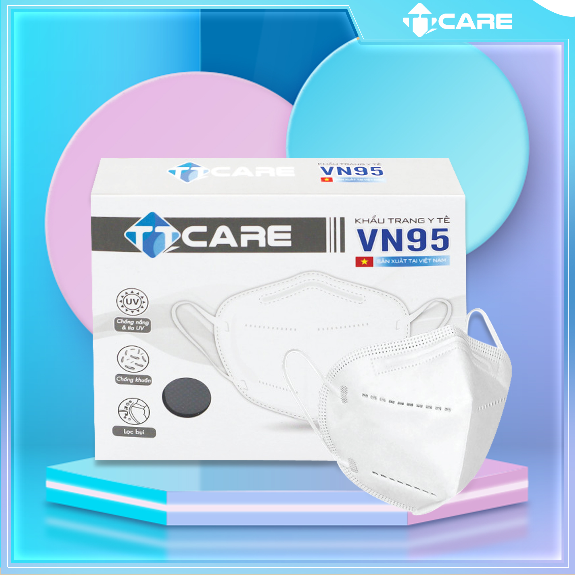 Combo 3 Hộp Khẩu Trang Y Tế TT CARE VN95 4 Lớp Siêu Kháng Khuẩn Sử Dụng Chất Liệu Cao Cấp Bảo Vệ Hoàn Hảo Cho Sức Khỏe