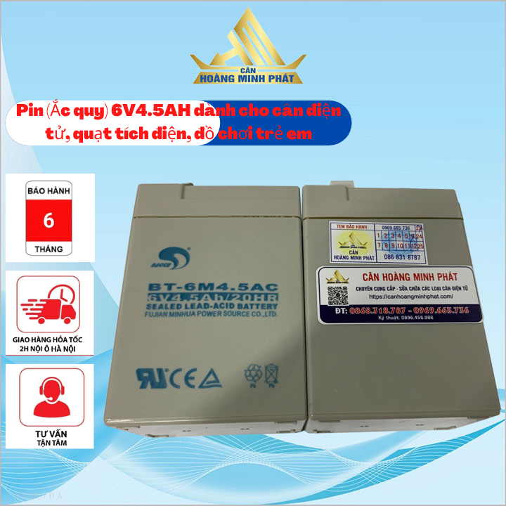 Ắc quy (PIN) 6V4.5Ah dùng cho Cân điện tử, đèn sạc, quạt sạc, xe điện trẻ em, loa kéo... [ CÂN HOÀNG MINH PHÁT ]