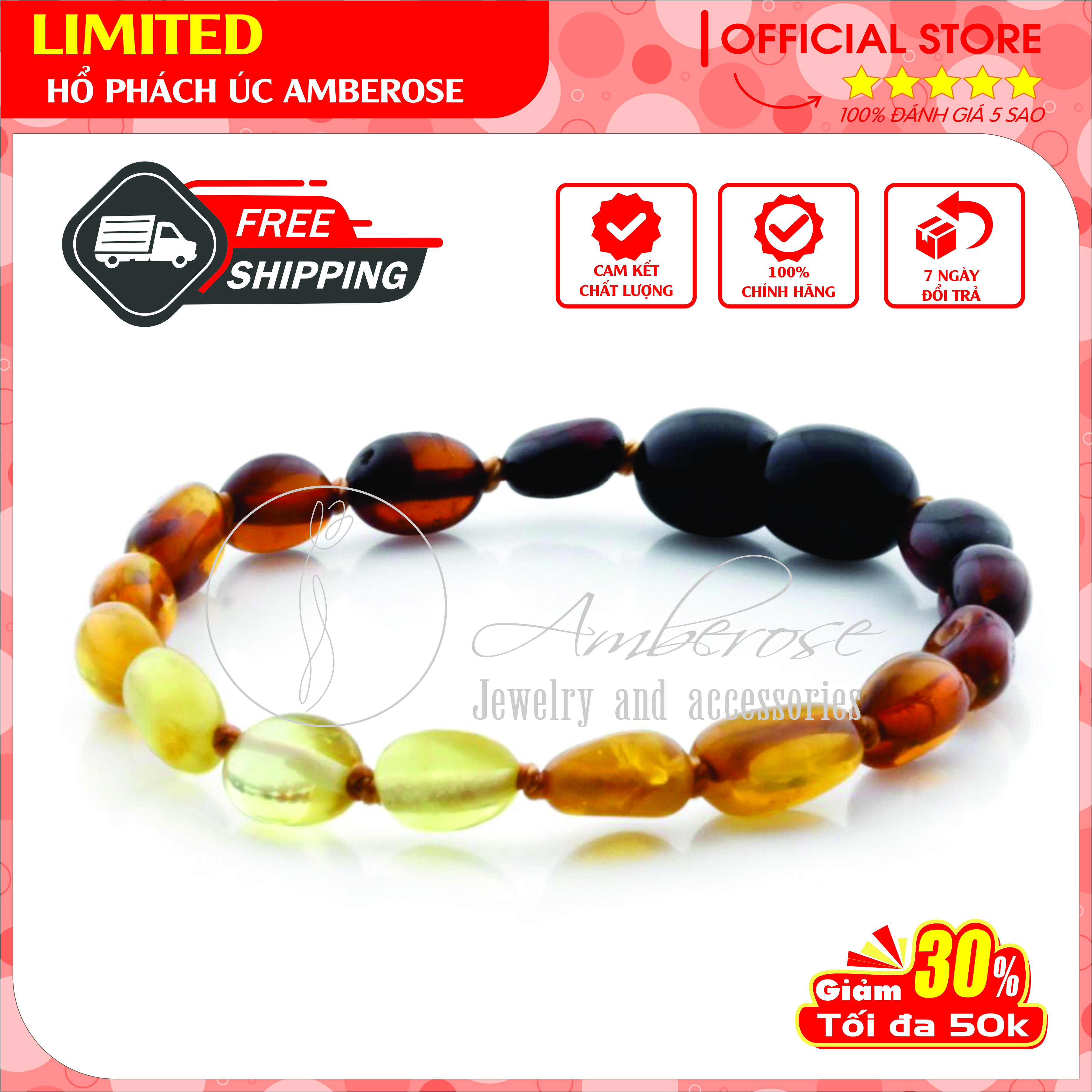 Bộ Vòng Hổ Phách Amber Úc Cho Bé 0 - 10 tuổi SABOLCVCD