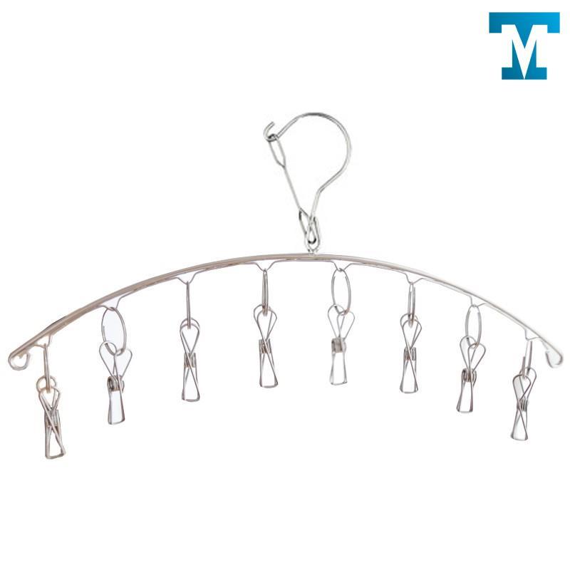 Móc treo tất vớ inox 8 kẹp chống rơi MDT, móc phơi đồ lót sơ sinh đa năng _M39