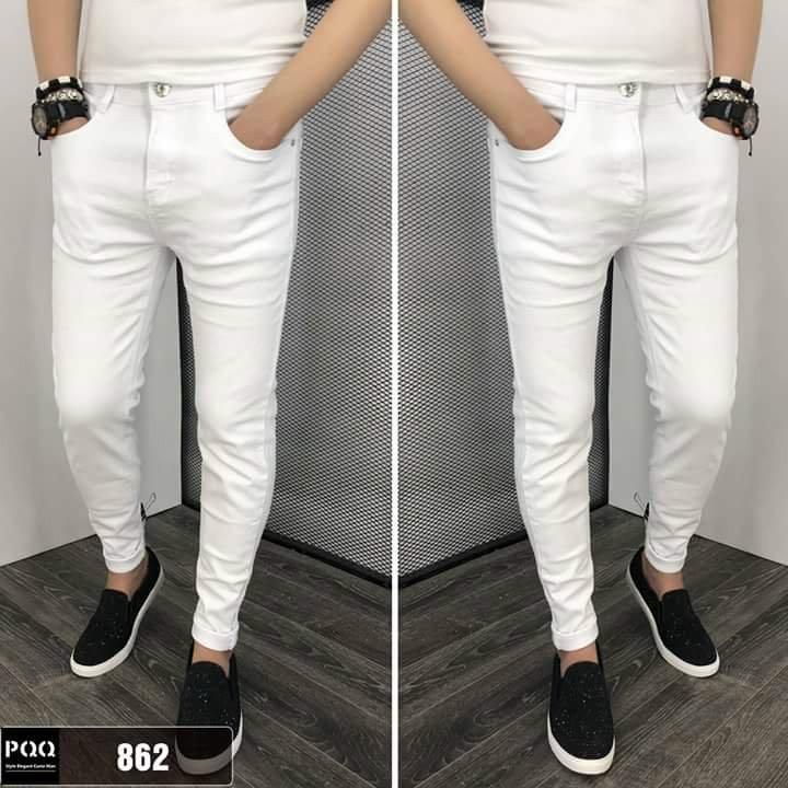Quần jean nam co giãn màu trắng ko rách