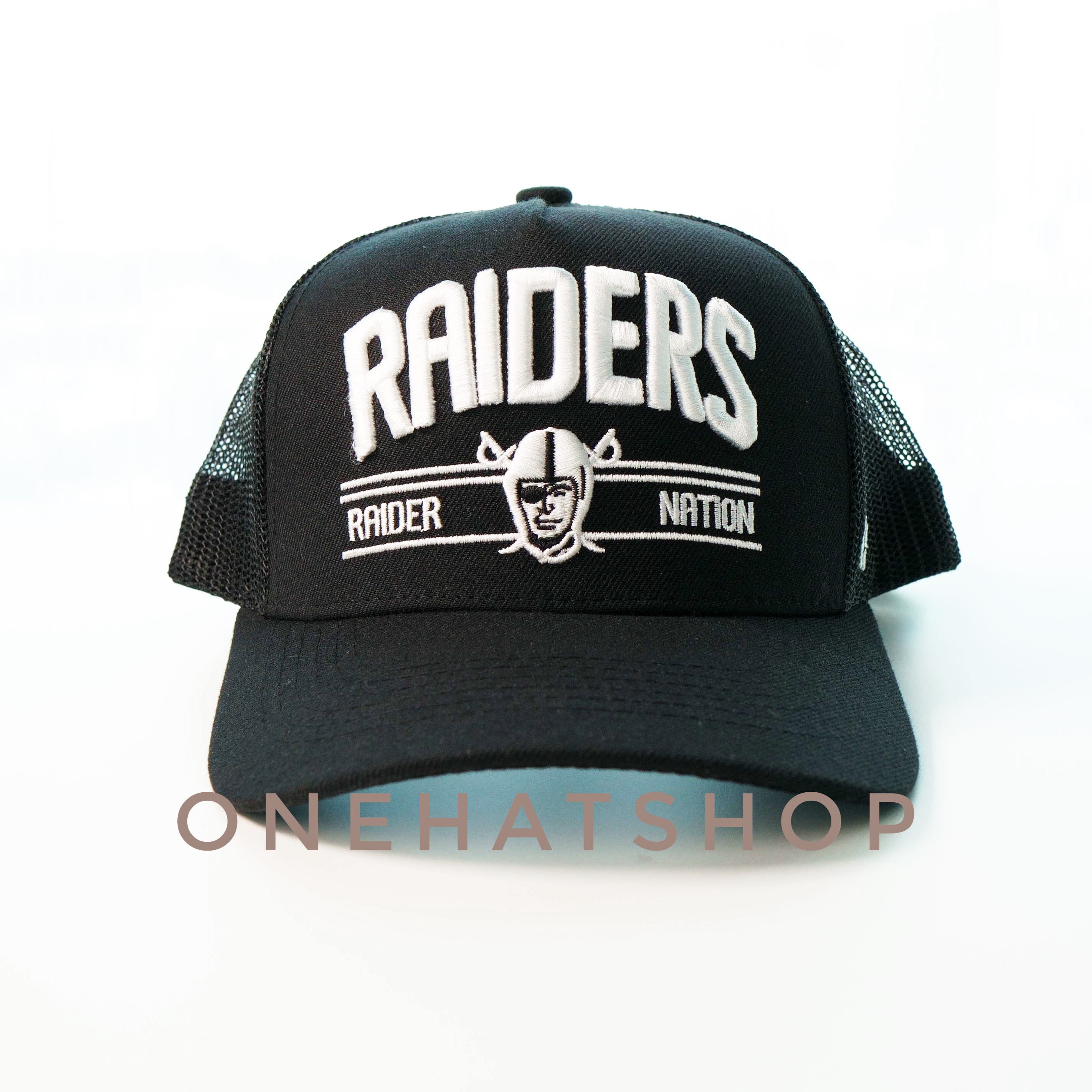 Nón Lưỡi Trai Vành Cong fom Trucker logo Raider vải đen Lưới quai cài nút