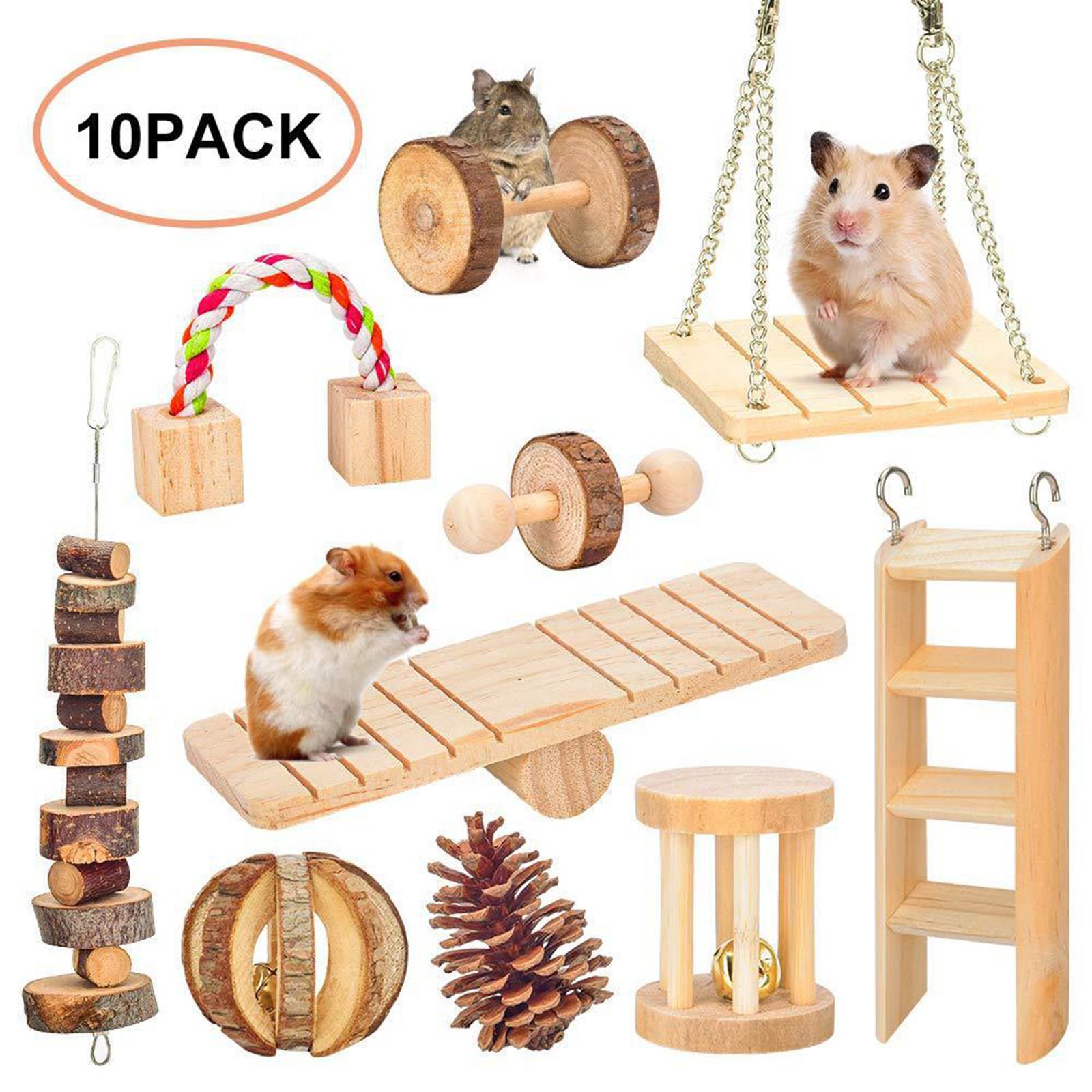 10pcs Wooden Hamster Chew Toy Gerbil Rat Guinea Pig Chinchilla Unicycle