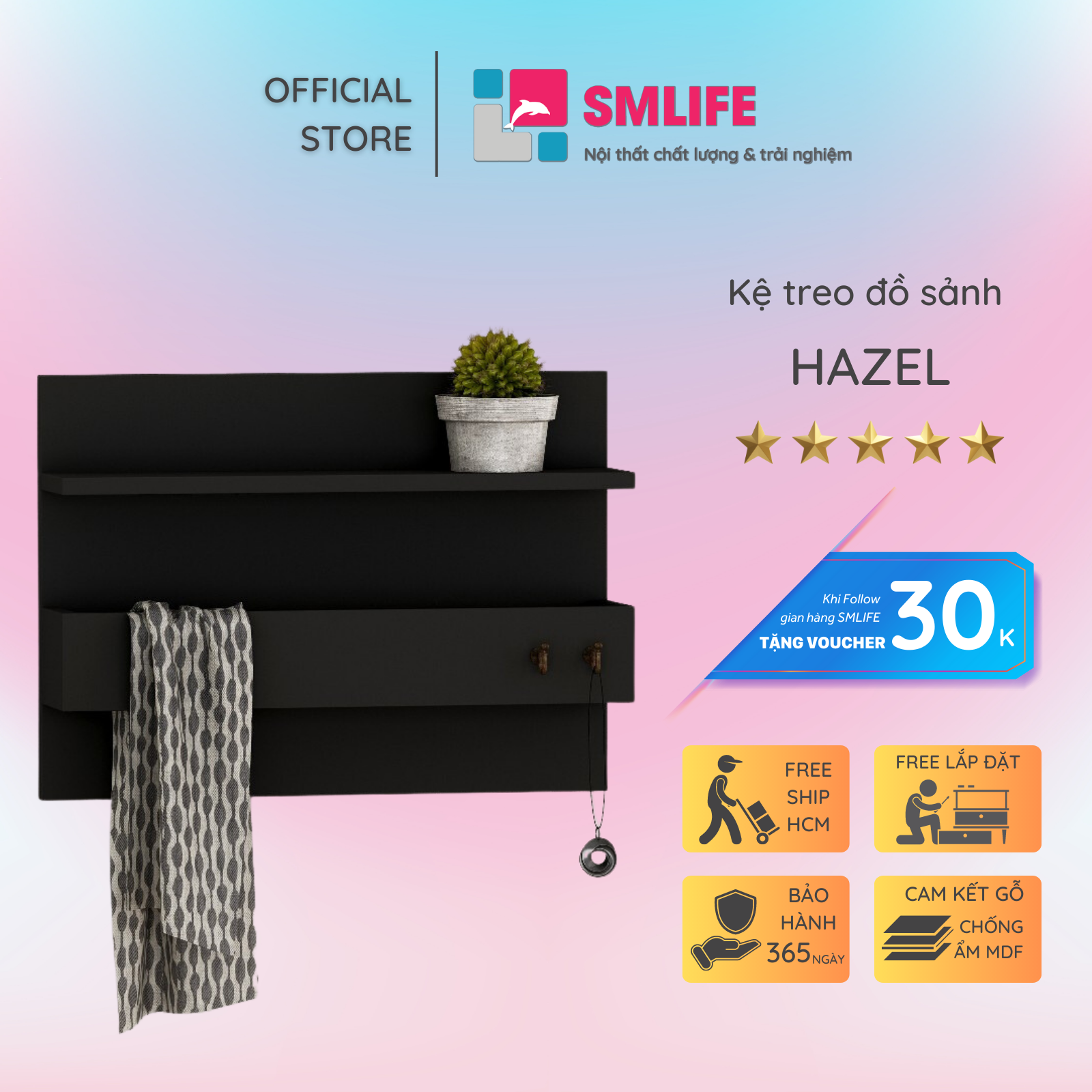 Kệ gỗ sảnh ra vào SMLIFE Hazel  | Gỗ MDF dày 17mm chống ẩm | D60xR12xC45cm