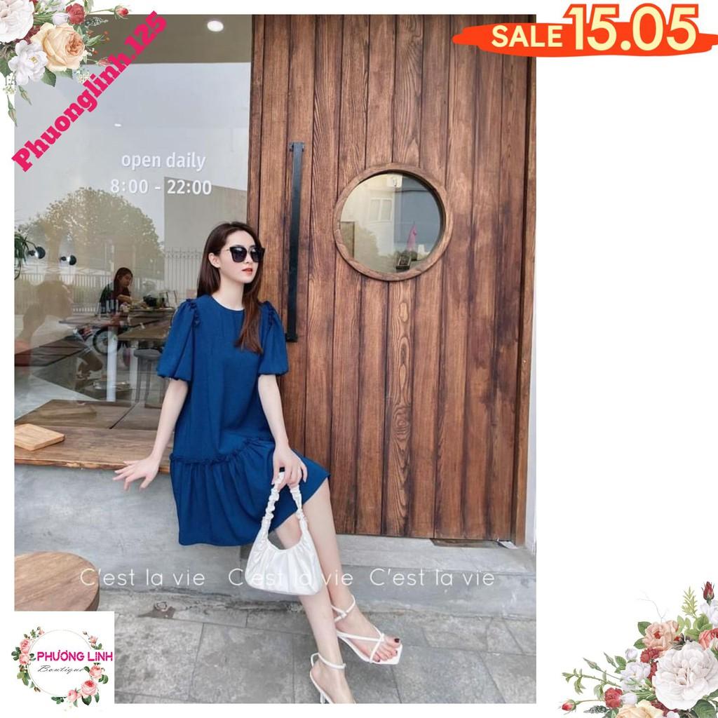 VÁY XANH TAY BỒNG VIỀN ĐUÔI CÁ