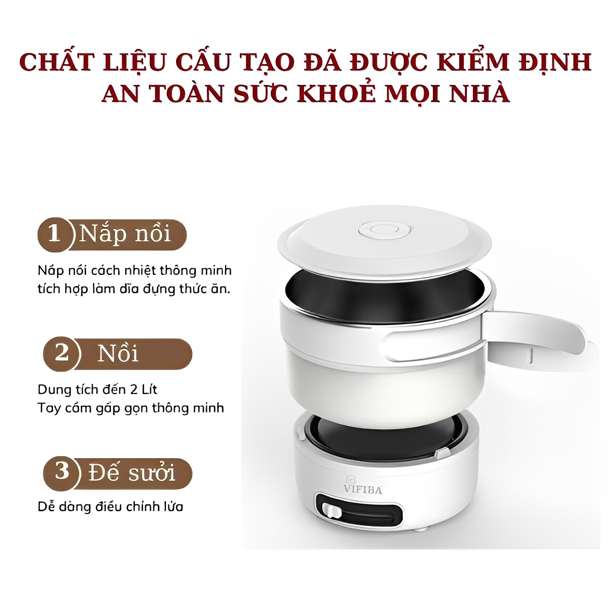 Nồi lẩu điện mini đa năng chống dính cao cấp Homea2z, combo bếp và nồi có tay cầm gấp gọn thông minh, nồi mini du lịch