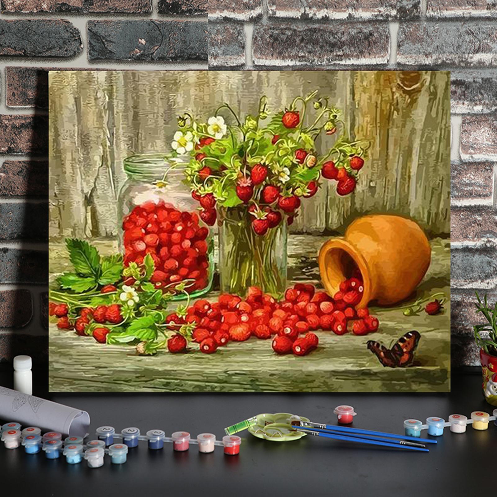 Tranh sơn dầu tự làm 16 x 20 inch trên vải Canvas Mẫu hoa trái cây
