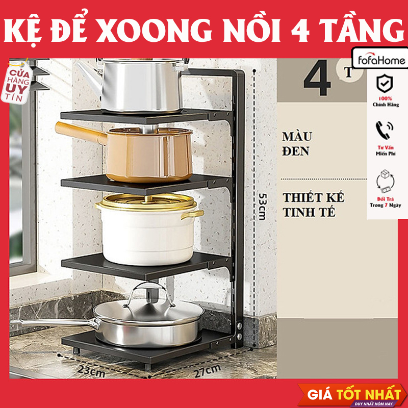 Kệ Giá Để Xoong Nồi Chảo 4 Tầng Có Thể Điều Chỉnh, Dùng Để Trên Kệ Bếp, Gầm Bếp, Góc Bếp