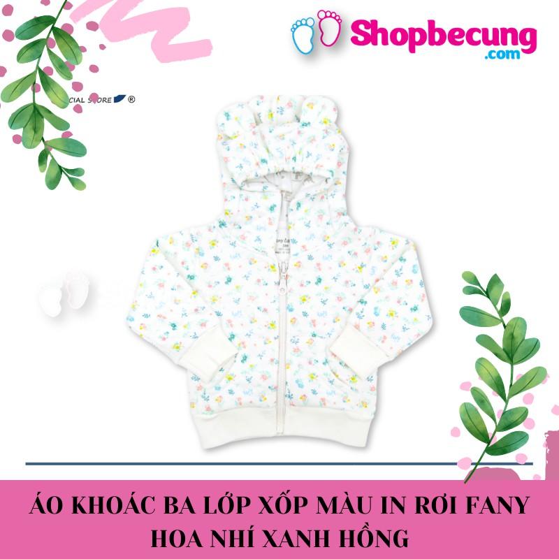 ÁO KHOÁC CHO BÉ BA LỚP XỐP MÀU IN RƠI HOA NHÍ XANH HỒNG