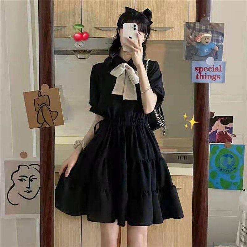 Đầm nữ BabyDoll Cộc Tay Nơ Buộc Nơ Dáng Xòe 3 Tầng 2 Màu Phong Cách Hàn quốc Q084