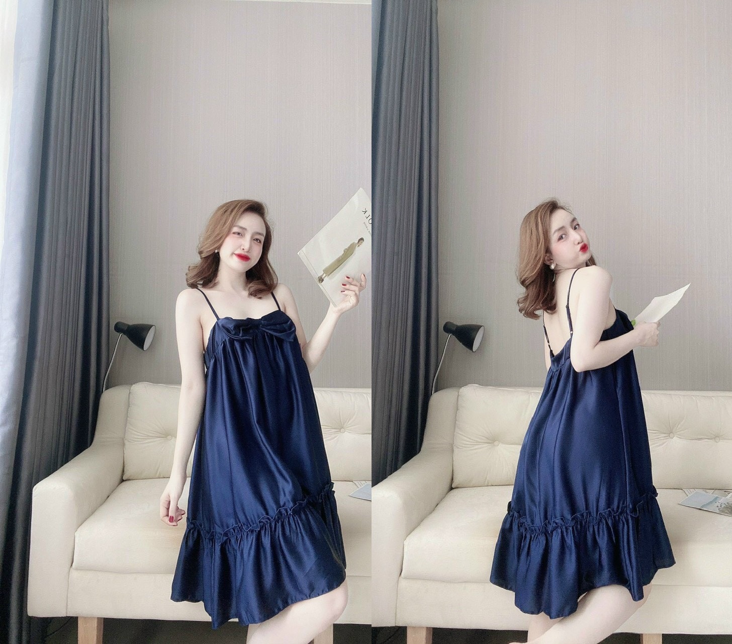 Đầm Ngủ 2 Dây Lụa Satin