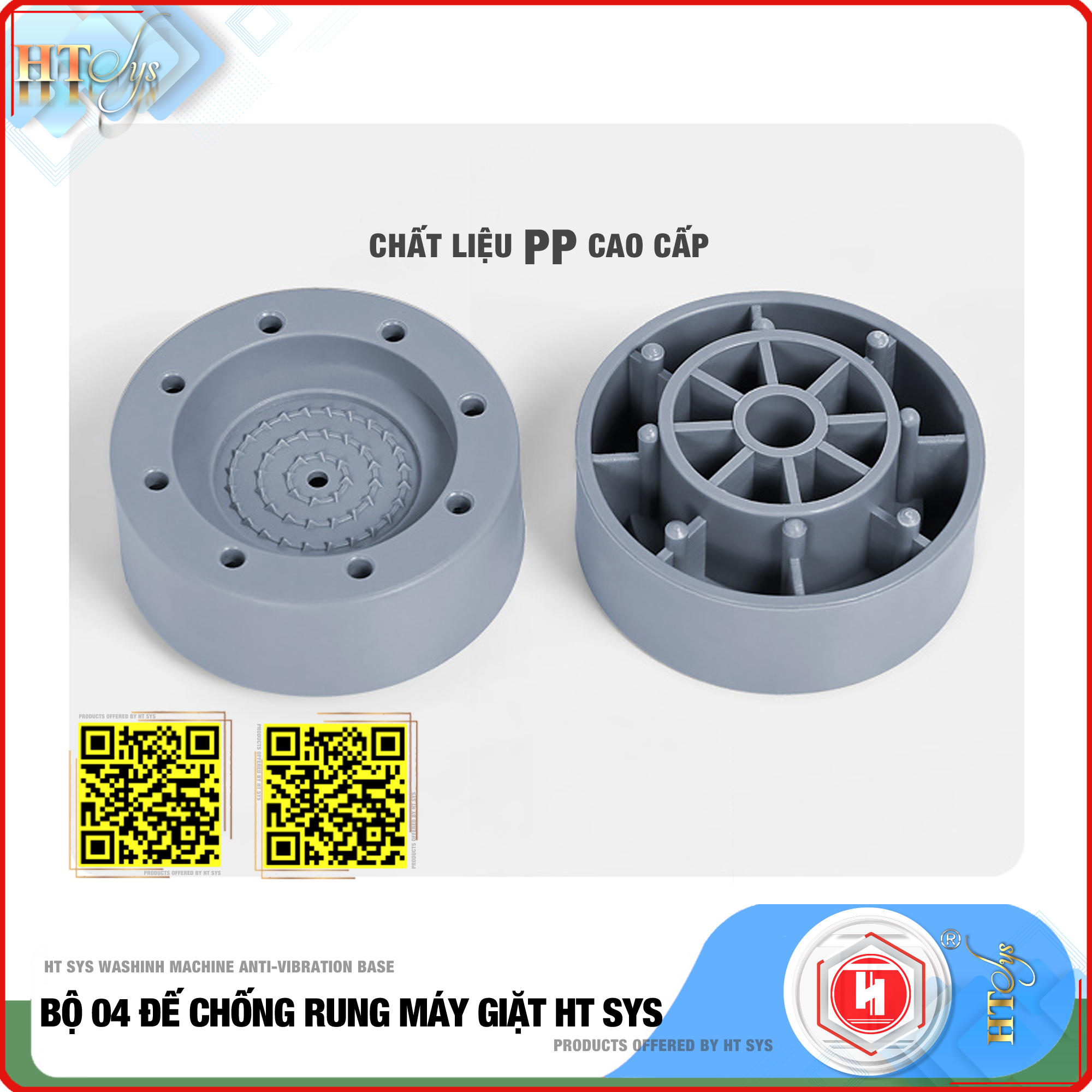 Bộ 04 chân đế cao su đa năng - HT SYS - Đế chống rung máy giặt - Đế chống ồn máy giặt, máy sấy,tủ lạnh, bàn ghế