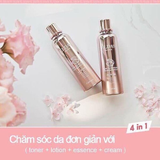 Tinh Chất Tế Bào Gốc Dưỡng Trắng Da Eldas Aura Shine Gold Pearl Premium Peptide All In One 100ml Tặng 01 Chai Tinh Dầu Thiên Nhiên Nomad 10ml