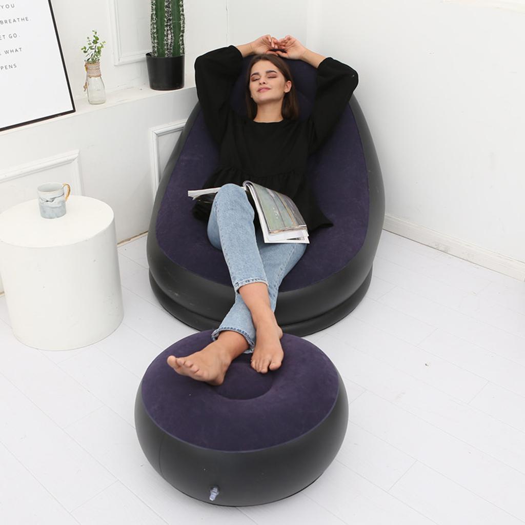 2x Portable Air Inflatable Stool Ottoman Chair For Fishing Bedroom Dark Blue
