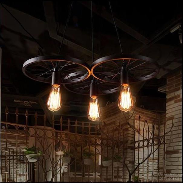 BỘ ĐÈN THẢ 3 BÁNH XE QUÁN CAFE, SALON TÓC SIÊU ĐẸP + KÈM BÓNG LED EDISON 4W ÁNH SÁNG VÀNG
