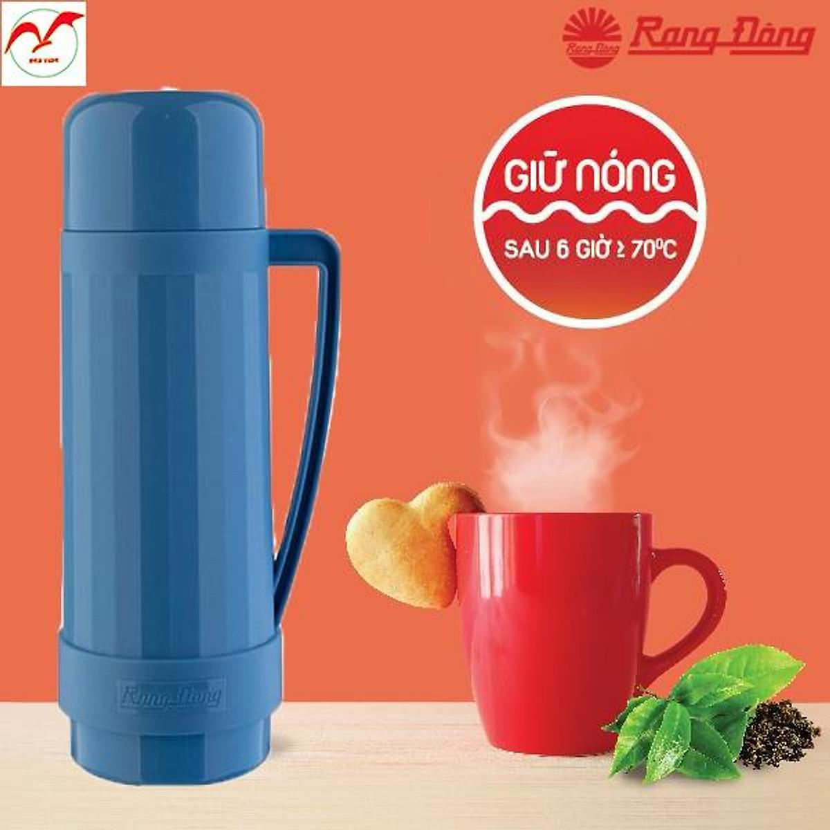 Bình Giữ Nhiệt Rạng Đông 0.5L, 1L Giữ Nhiệt Sau 6h Trên 70 Độ, Thân Bằng Nhựa Chống Rơi, Vỡ, Lõi hủy Tinh An Toàn - 1 Lít Màu xanh