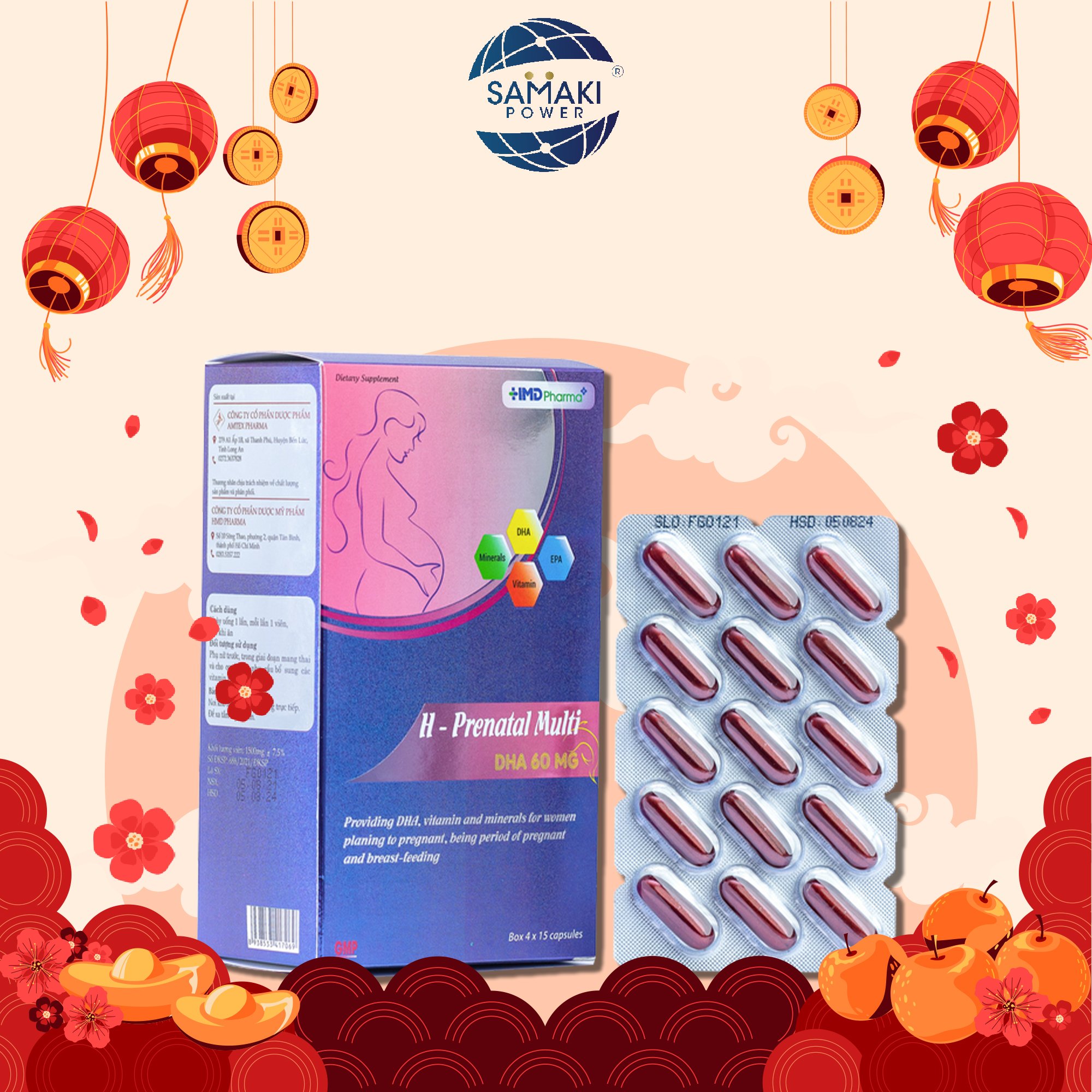 Vitamin cho mẹ bầu Prenatal Multi DHA 60mg / hộp 4 vỉ x 15 viên
