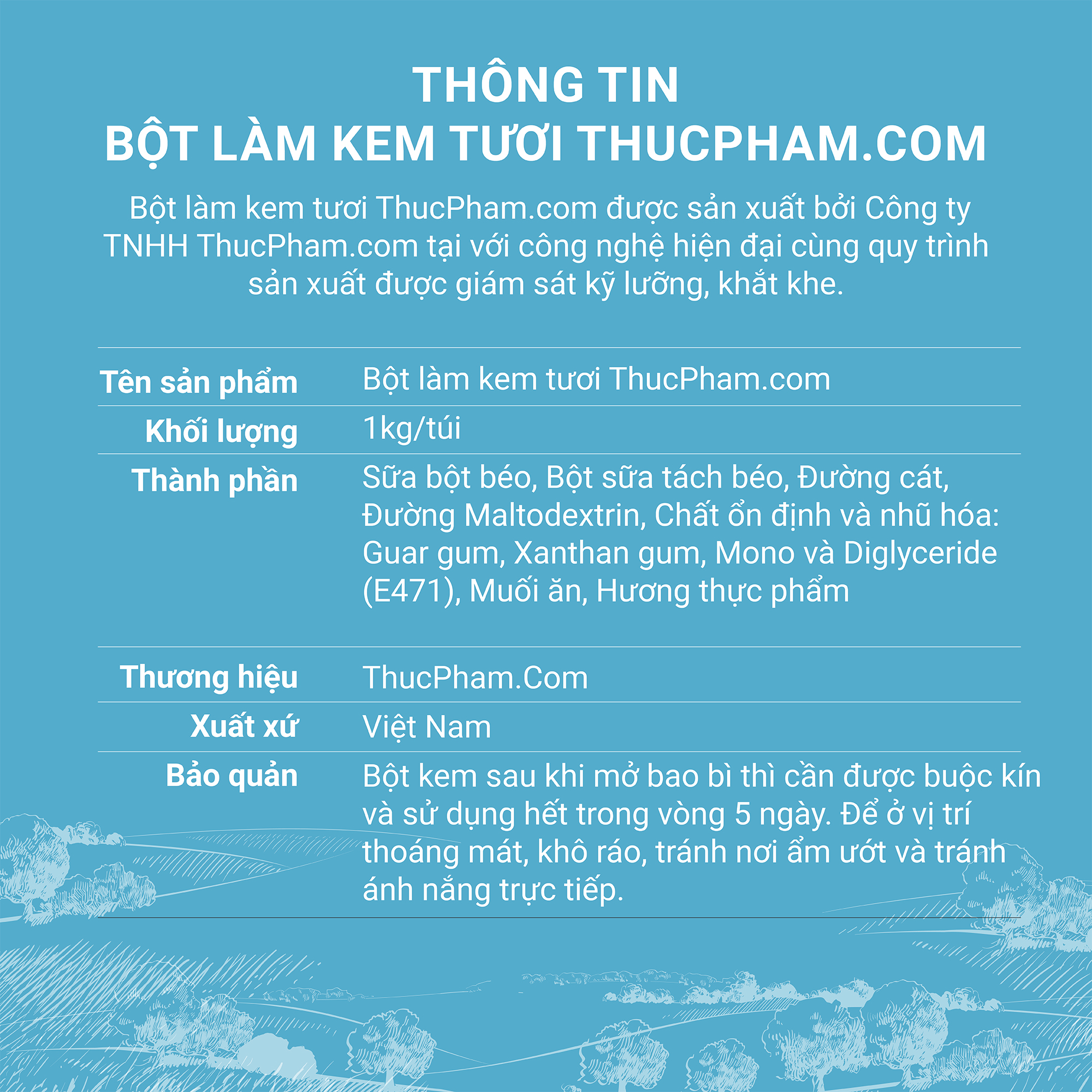 Bột Làm Kem Tươi THUCPHAM.COM Vị Dừa 1kg - Công Thức Độc Quyền Hương Vị Mới, Không Gắt, Không Hắc