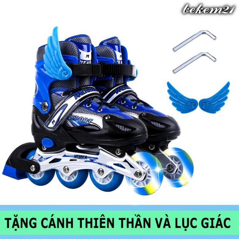 Giày patin trẻ em, người lớn bánh có đèn flash sports, tặng kèm bảo hộ tay và đầu gối mũ bảo hiểm cốc trượt tập luyện