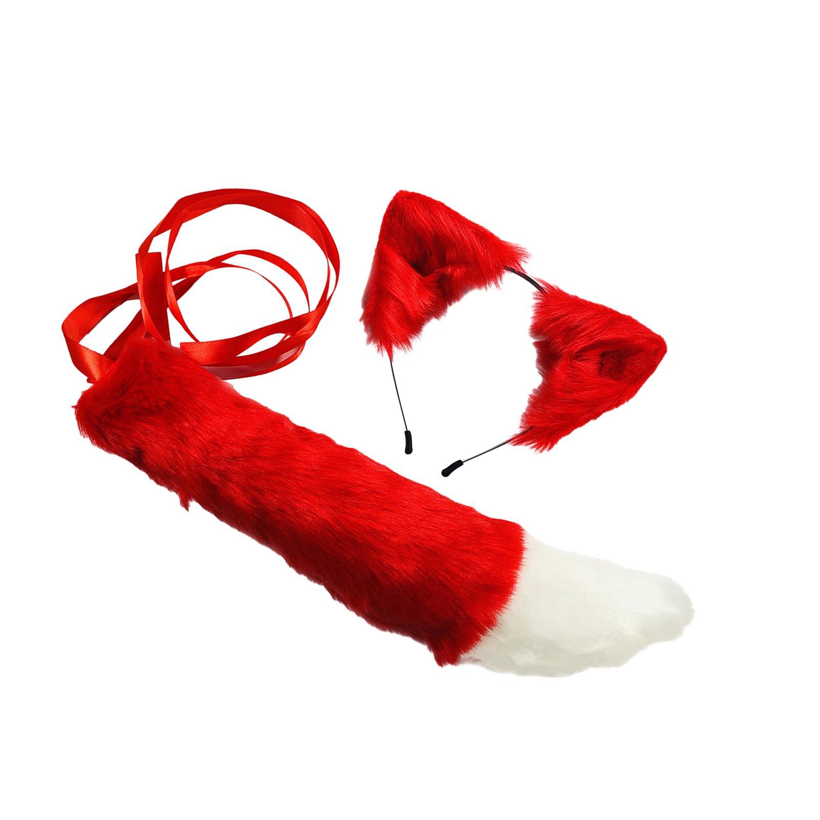 Faux  Ears and Tail Set Animals Ears and Long Tail for Holiday Stage Show