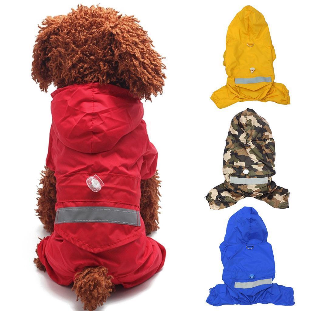 Dog Pet Waterproof Reflective Raincoat Hooded Clothes Apparel