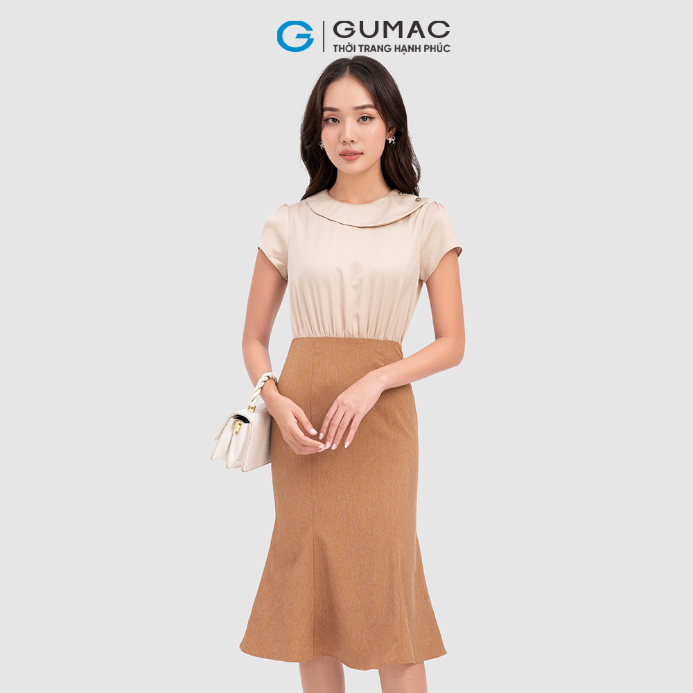 Đầm đuôi cá GUMAC DC11070 phối lụa phong cách