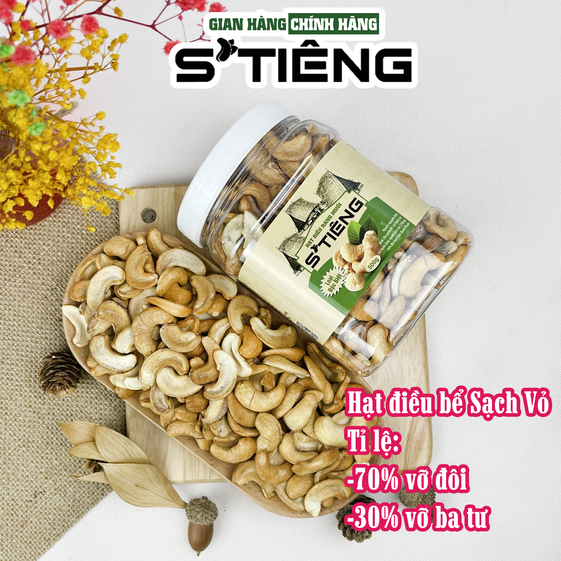 1Kg Hạt Điều Rang Muối Bể Sạch Vỏ Lụa Ngon S'Tiêng Hộp Trắng
