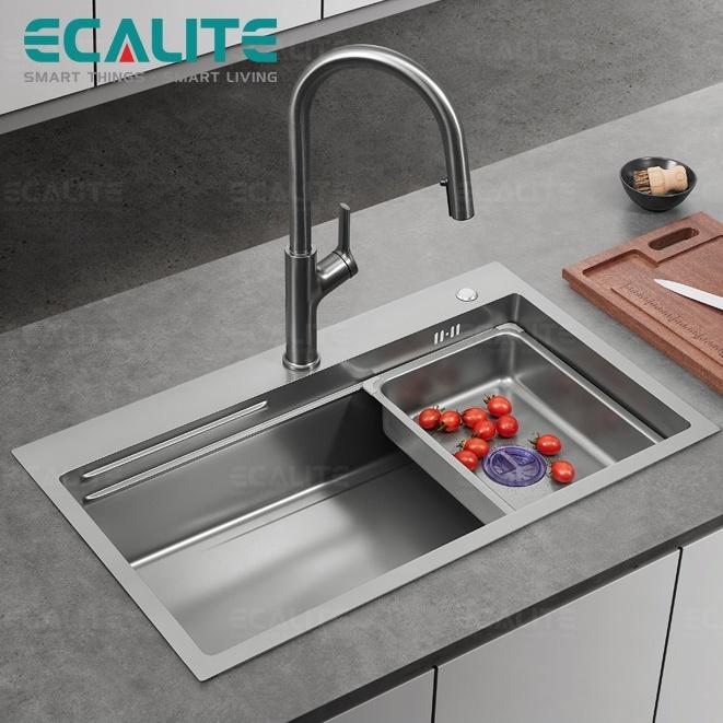 Chậu Rửa Chén Ecalite ES-N17845HS - Lắp Nổi/Lắp Âm - Inox 304 Cao Cấp - 1 Ngăn Cực Rộng - Hàng Chính Hãng