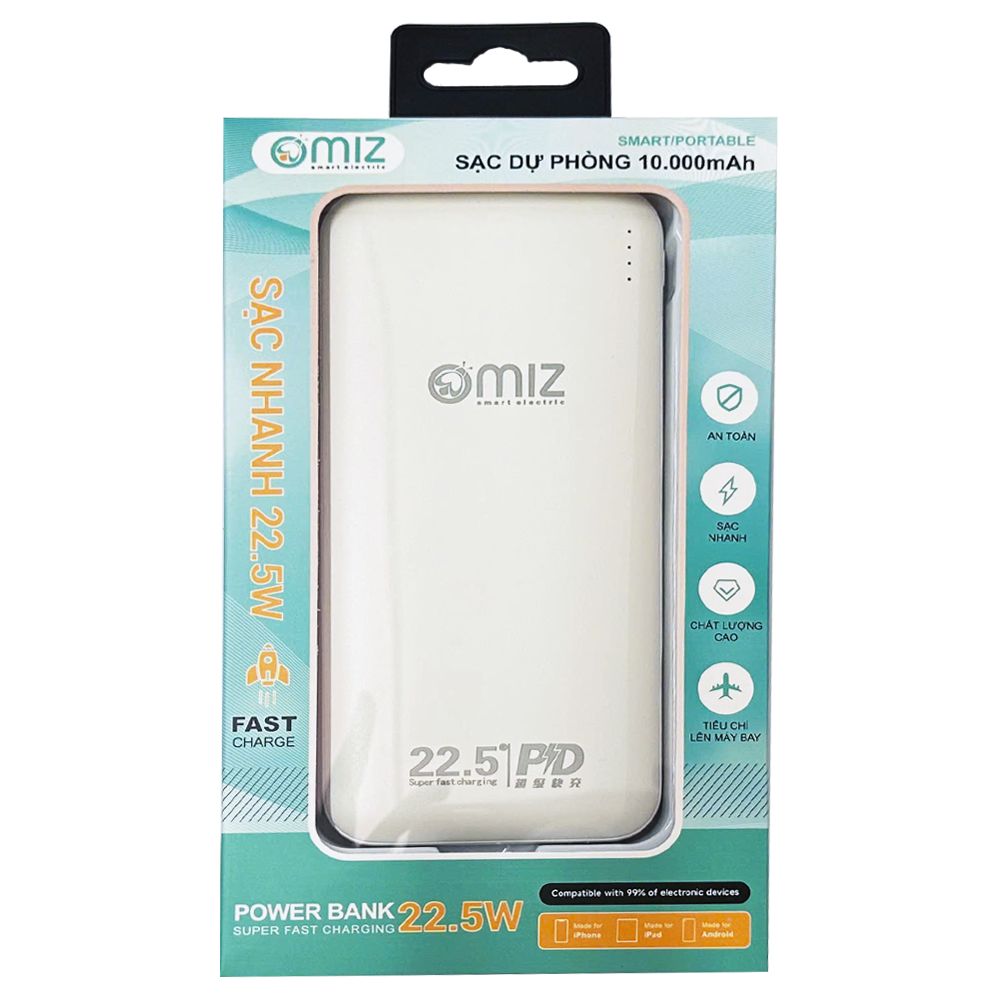 Sạc Dự Phòng Nhanh Omiz OMZ-PB01 10.000mAh - 2 Cổng USB &amp; Type-C, Hỗ Trợ Sạc Nhanh - Hàng chính hãng