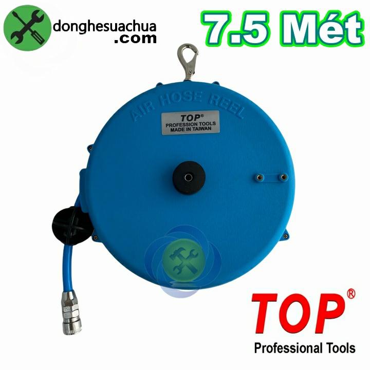 Cuộn dây hơi treo tự rút 7,5m TOP HR-600A ống 8mm x 12mm HỘP NHỰA XANH