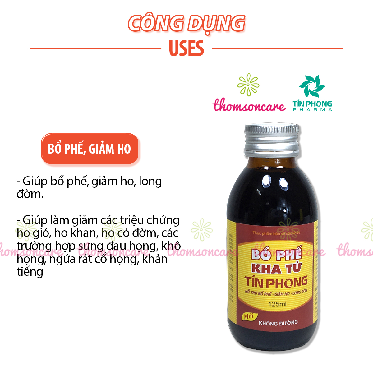 Siro Bổ phế Kha tử Tín Phong - Chai 125ml không đường - Hỗ trợ long đờm, giúp giảm ho, đau, ngứa rát cổ họng