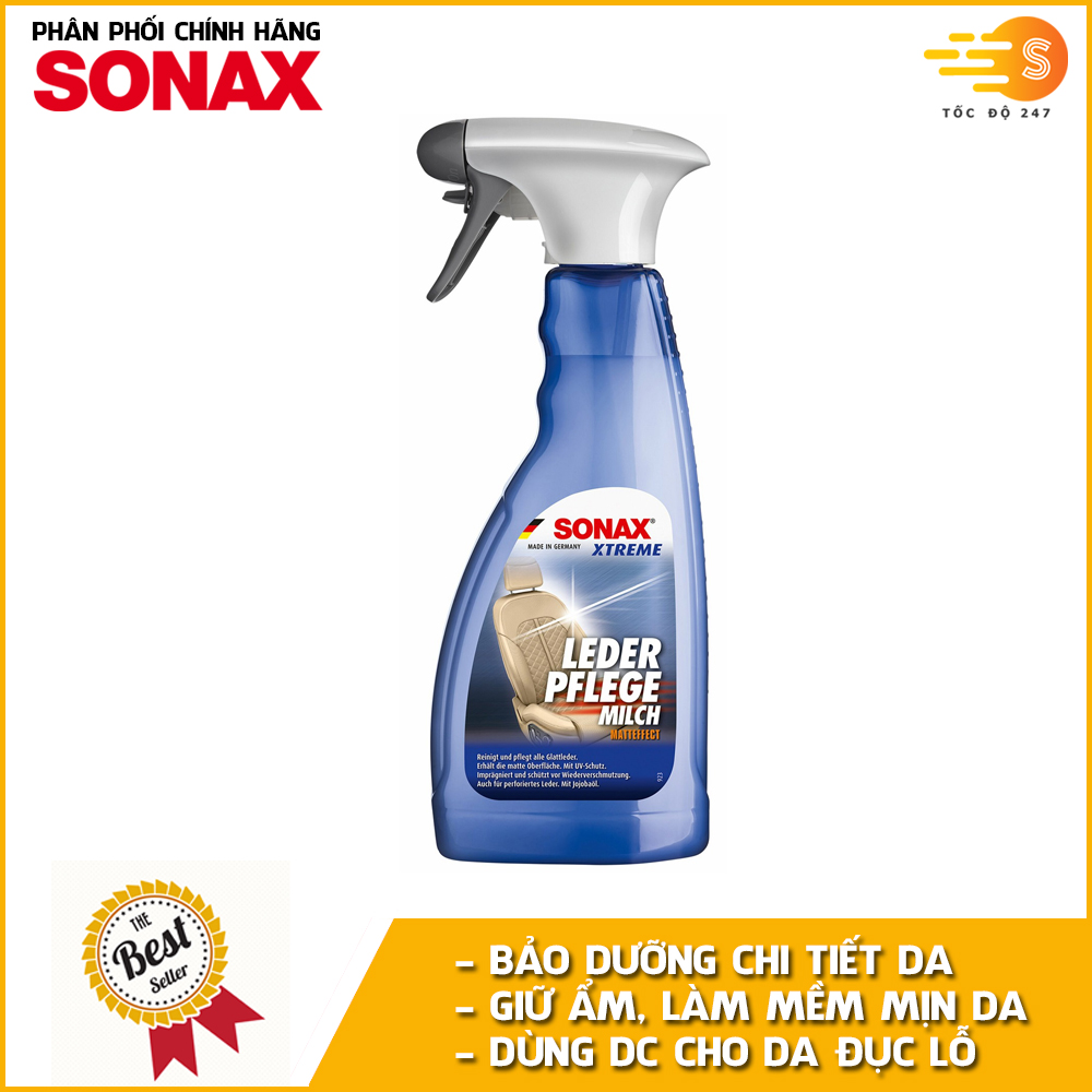 Chai xịt dưỡng da ô tô cao cấp Leather Care Milk Xtreme Sonax 254241 500ml - làm sạch chuyên sâu, bảo dưỡng da, dạng sữa phục hồi bề mặt da