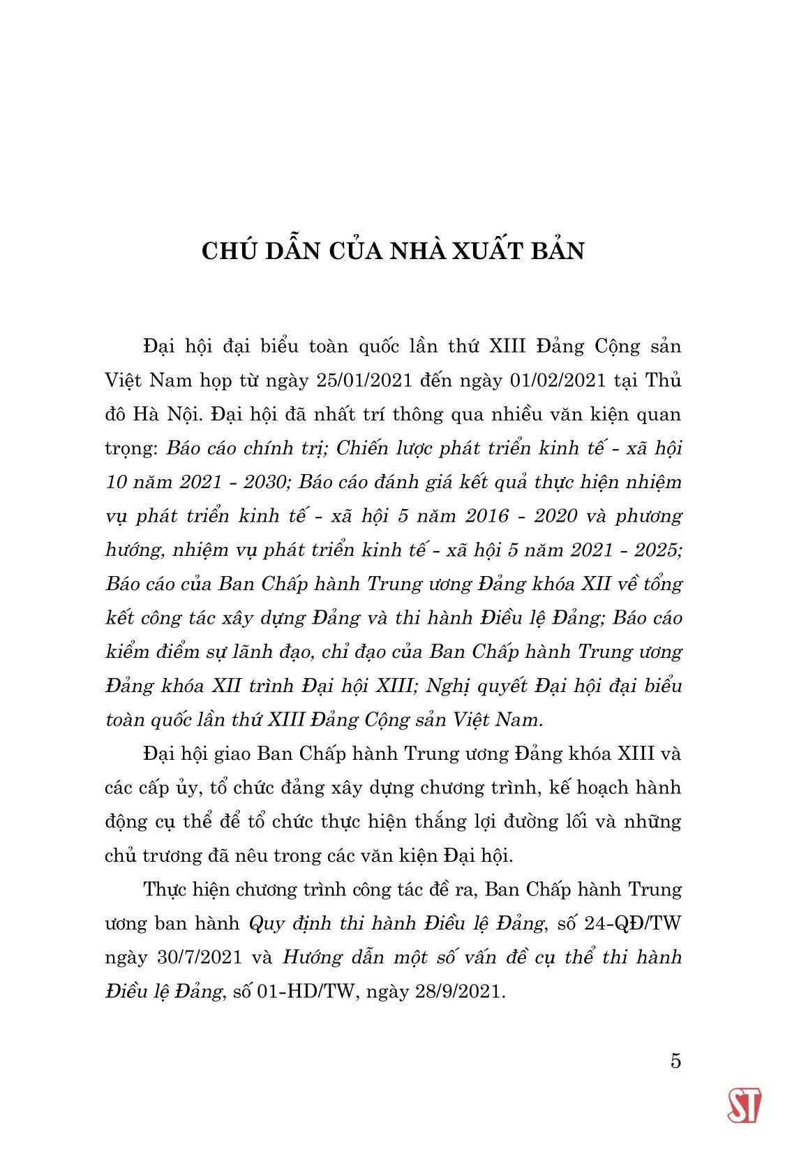 Điều Lệ Đảng Và Một Số Quy Định, Hướng Dẫn Thi Hành