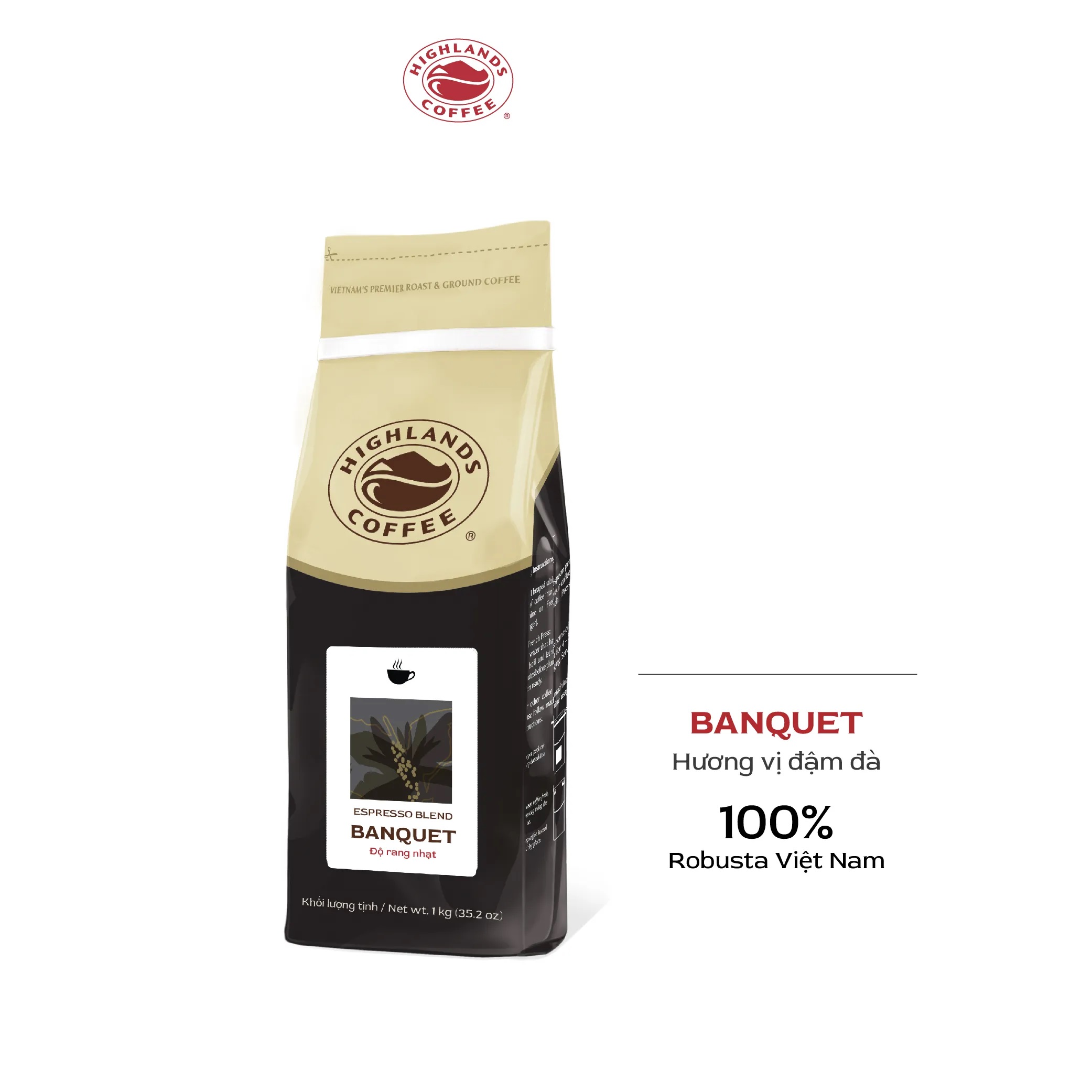 Cà phê bột Buổi sáng Banquet Highlands Coffee 1kg - độ rang nhạt - vị đậm đà