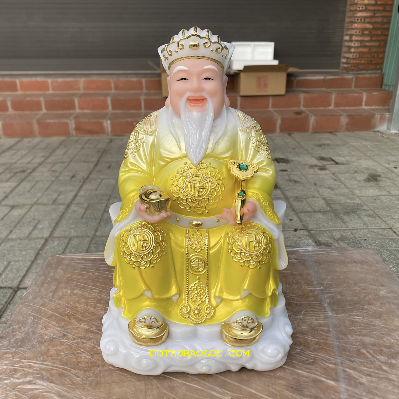 Tượng Thần tài Thổ Địa bằng đá nhập khẩu cao cấp cao 25cm – Màu vàng
