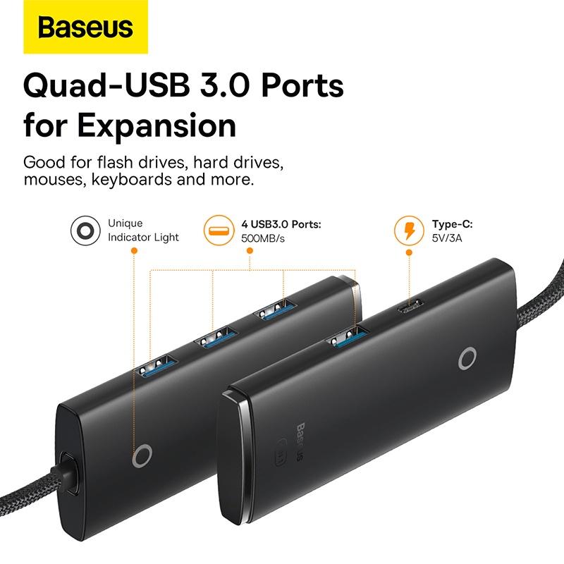 Hub chuyển đa năng Baseus Lite Series 4-Port USB-A/Type-C HUB Adapter (USB-A to USB 3.0*4 , Type C) (Hàng chính hãng)