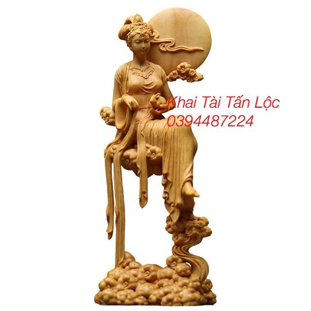 Tượng Tiên Nữ Hằng Nga gỗ hoàng dương phong thủy cao 18 cm