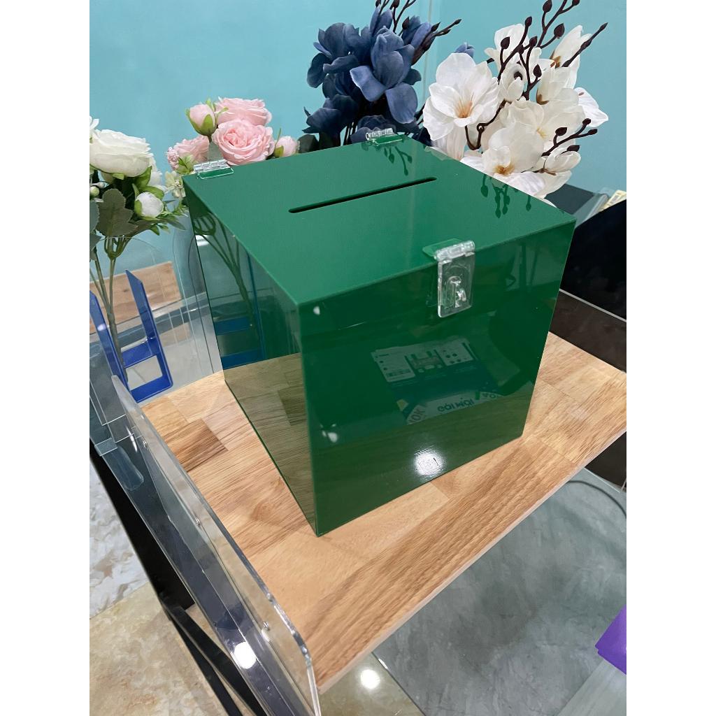 Acrylic (Acrylic) Thùng phiếu, hòm phiếu, hòm bốc thăm, hòm từ thiện mica trong . , Acrylic . - Vàng