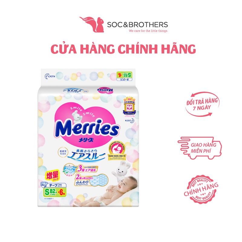 Bỉm dán Merries cộng miếng chính hãng S82 + 6