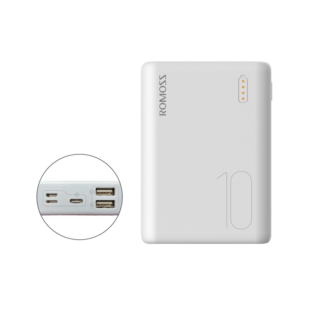 Pin sạc dự phòng Romoss Simple 10 10.000mAh nhỏ gọn 3 cổng input Micro - Lightning - Type C – Hàng chính hãng